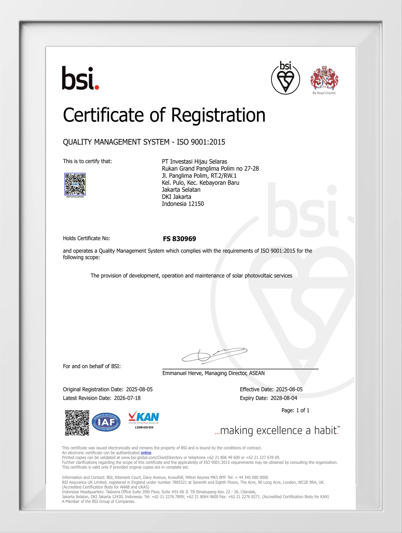 ISO 9001:2015 BSI Certificate